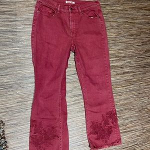 Johnny Was Red Raw Cut Embroidered Jeans Size 29